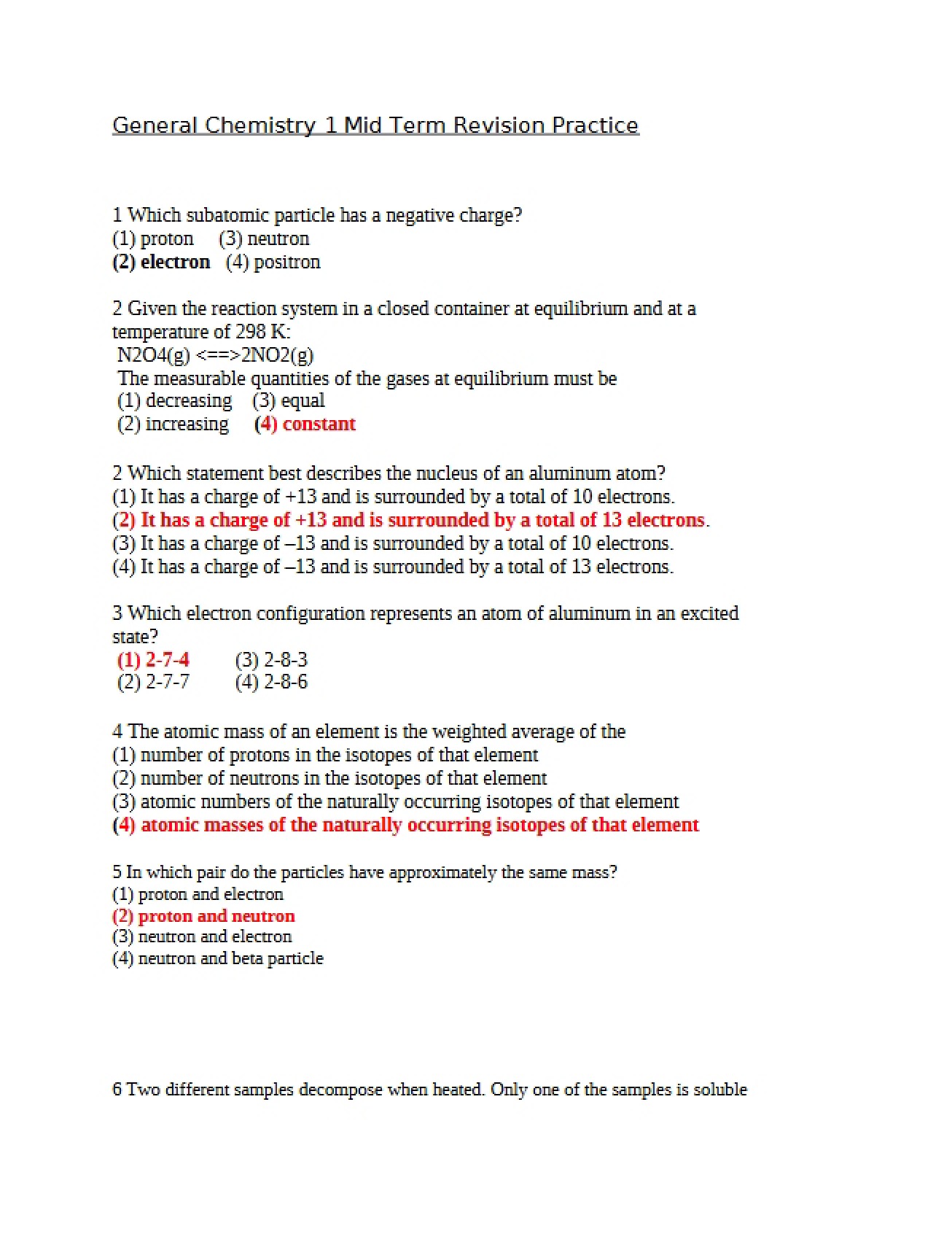 Practice Revision Gen Chem 1 Midterm