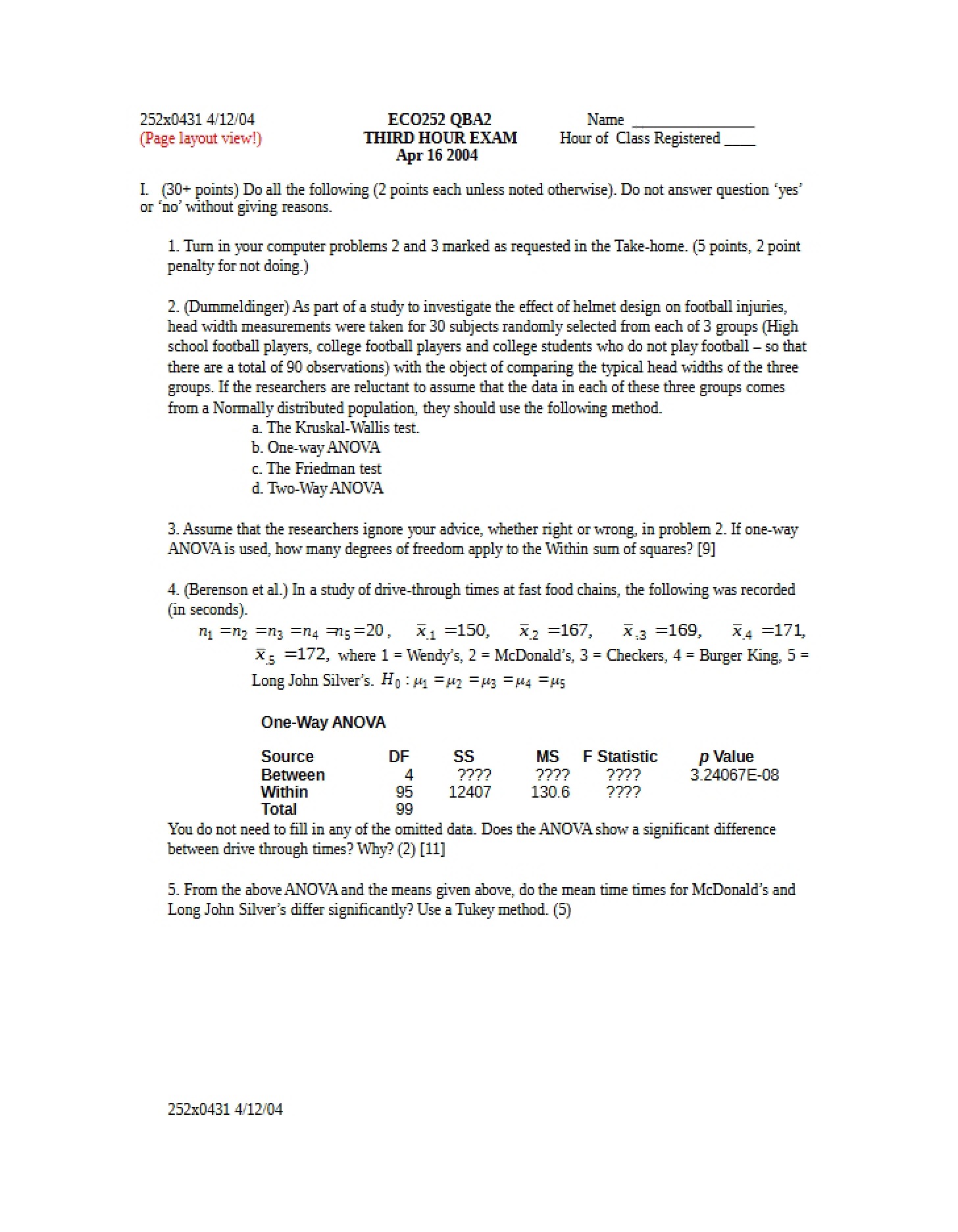 ECO 252 3rd Hourly Exam