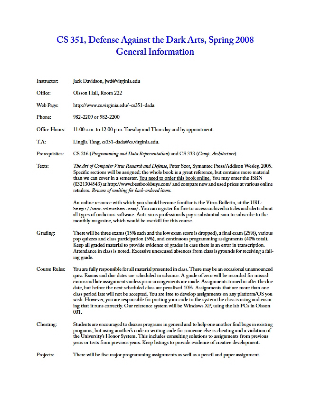Course Syllabus (CS 351)