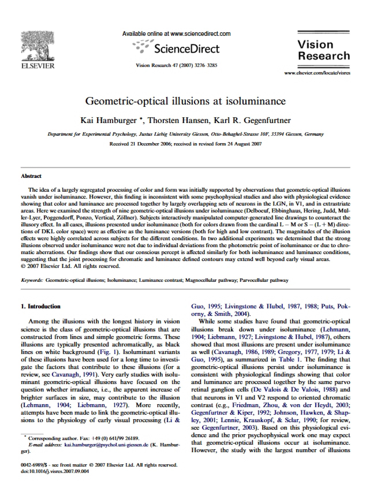 Research by Hamburger, Hansen, and Gegenfurtner