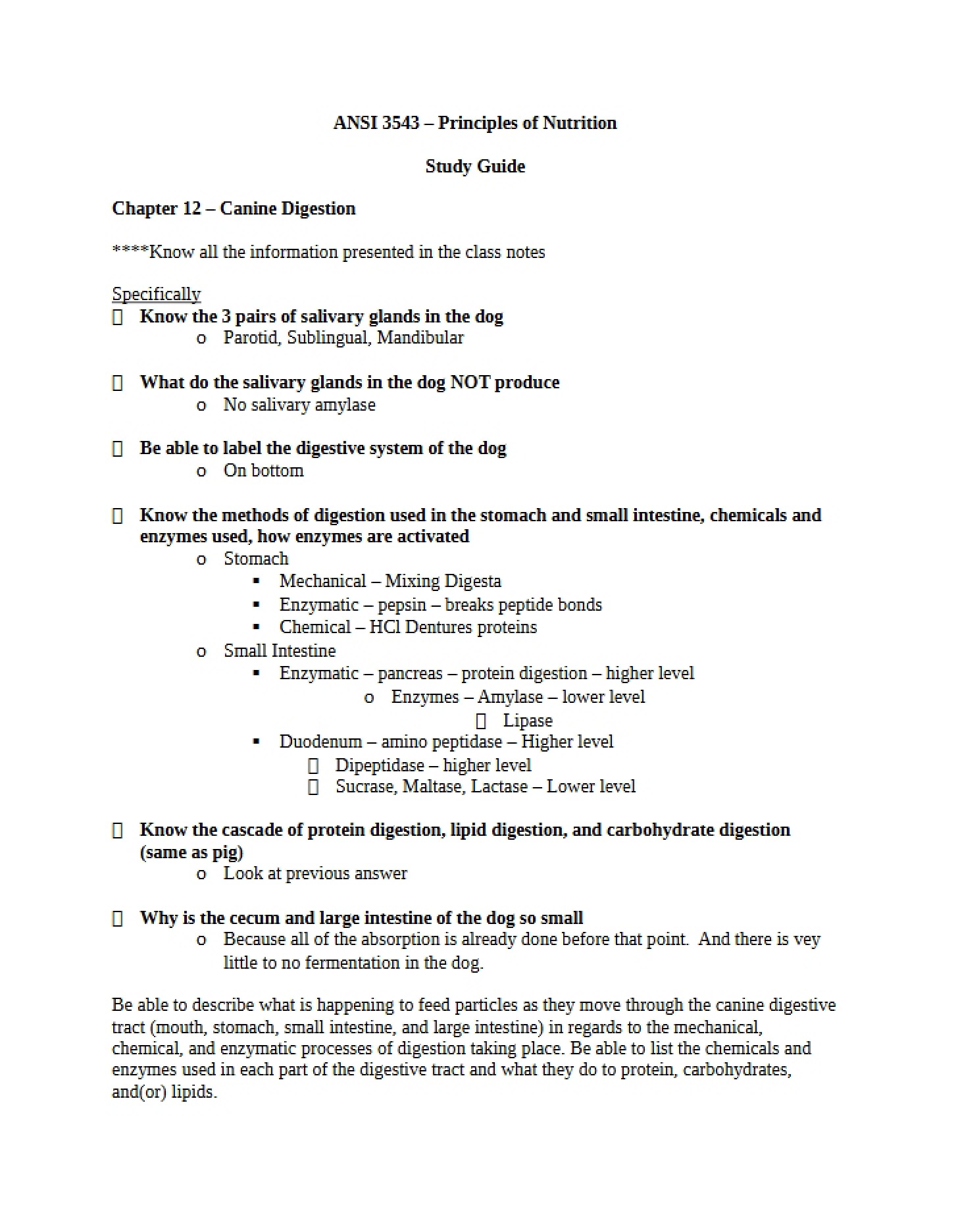 Digestion in Canines Chapter 12