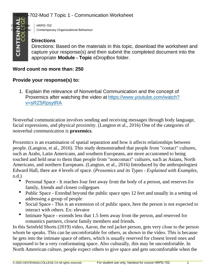 Communication Worksheet - Mod 7 Topic 1 - HRPD 702