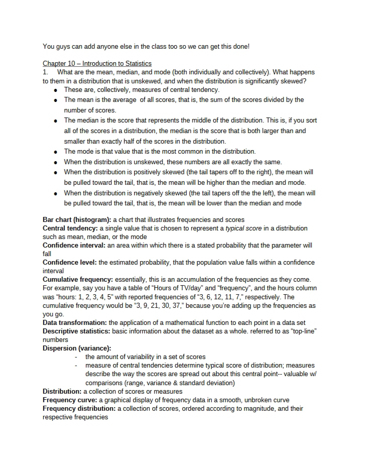 Statistics Introduction Chapter 10
