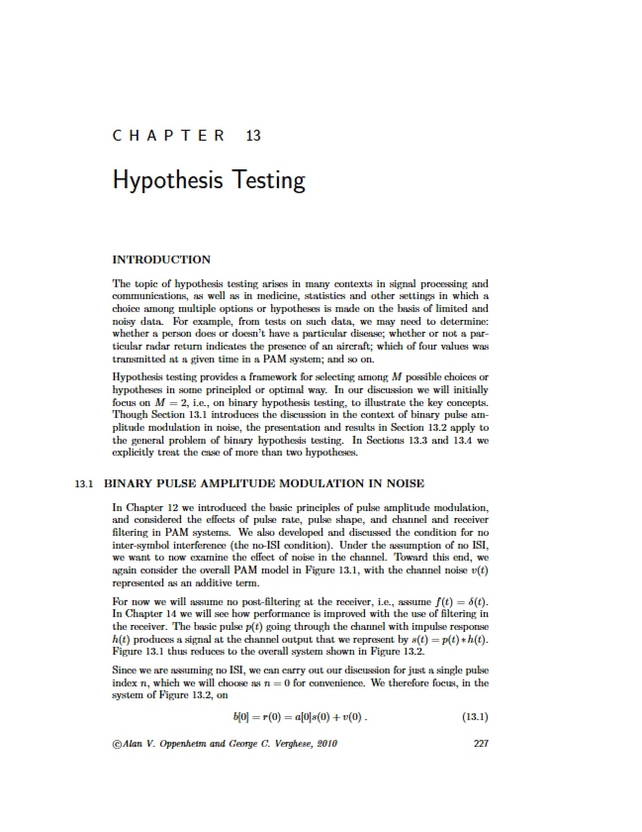 Hypothesis Testing (Chapter 13)
