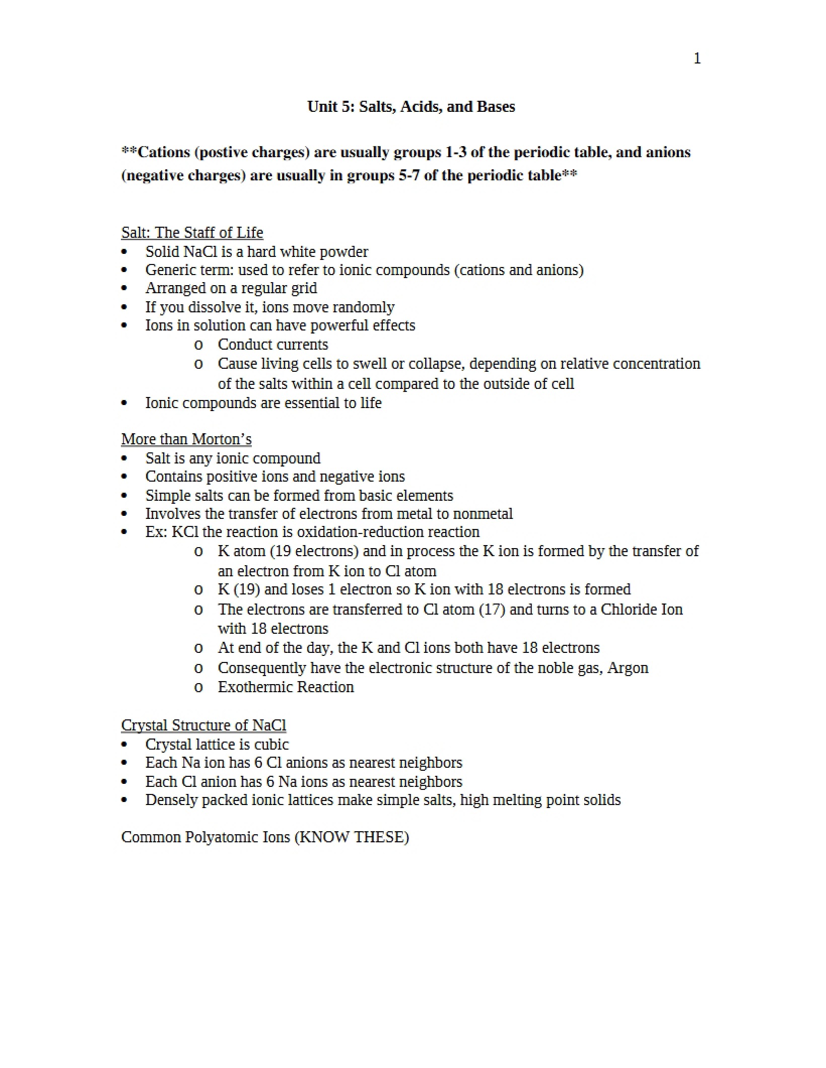 Unit Five - Acids, Bases, and Salts