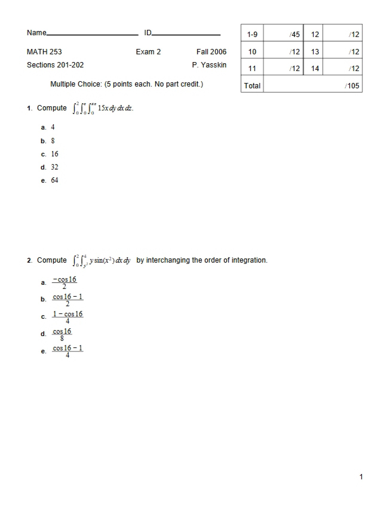 Examination Two for Engineering Mathematics III