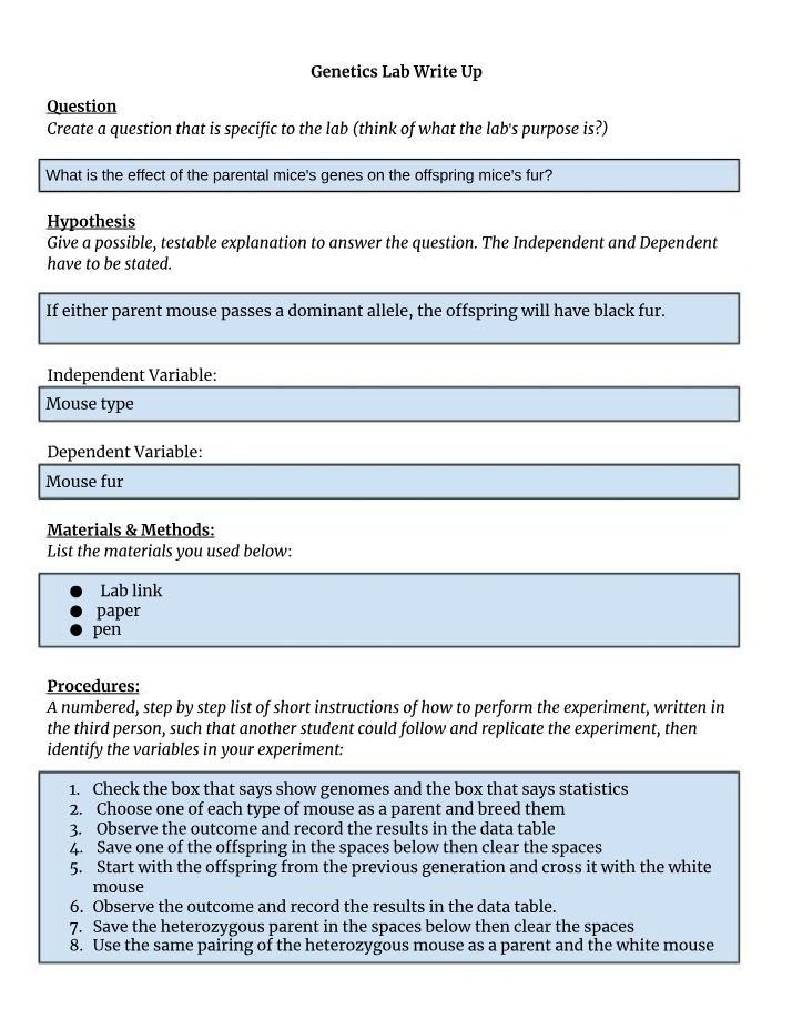 Lab Write Up for Genetics