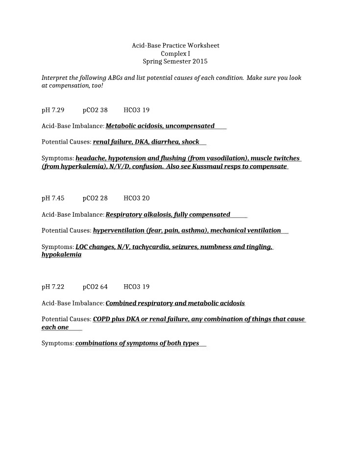 Answers - Acid-Base Worksheet