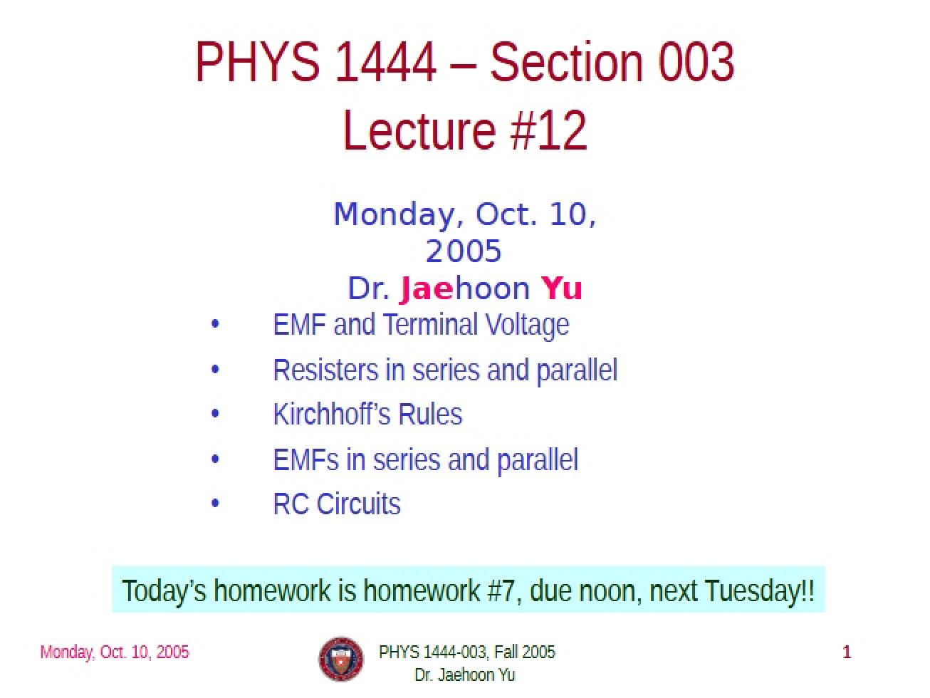 Notes from Lecture (11)
