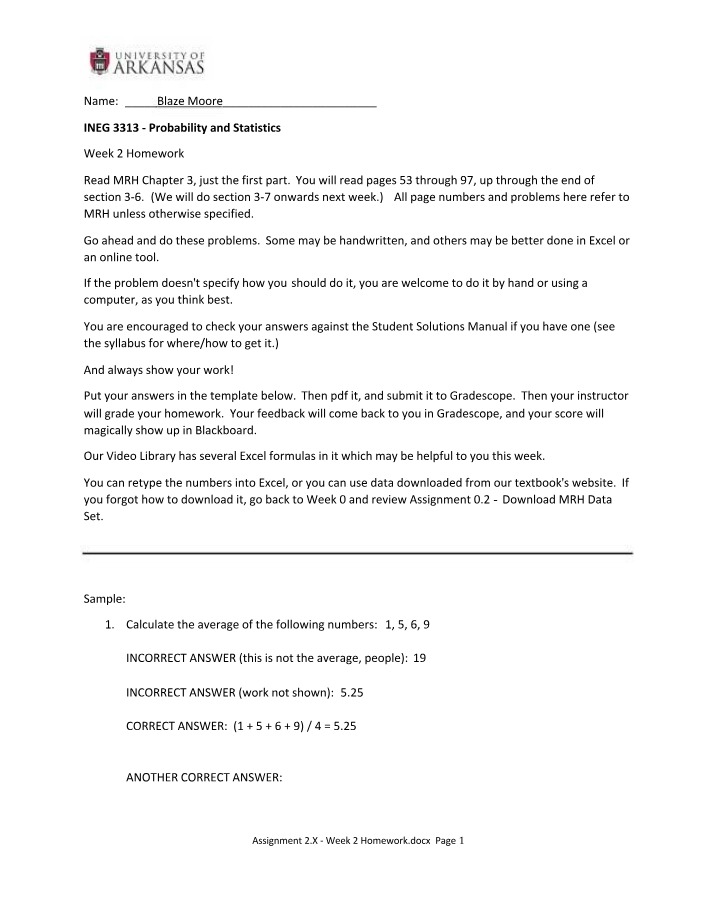 Week 2 Homework - Assignment 2.X
