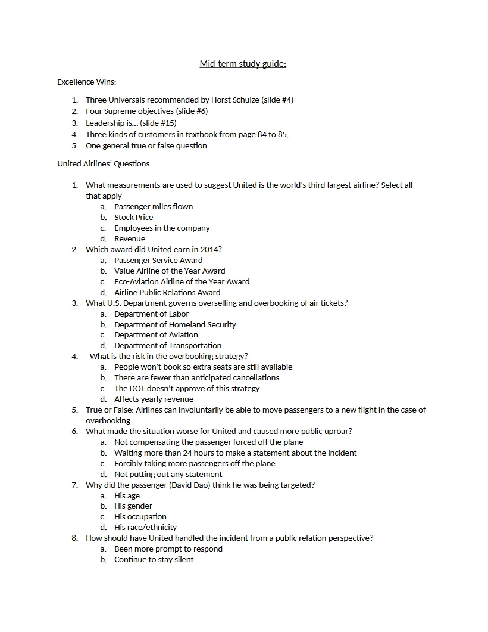 Study Guide for Midterm