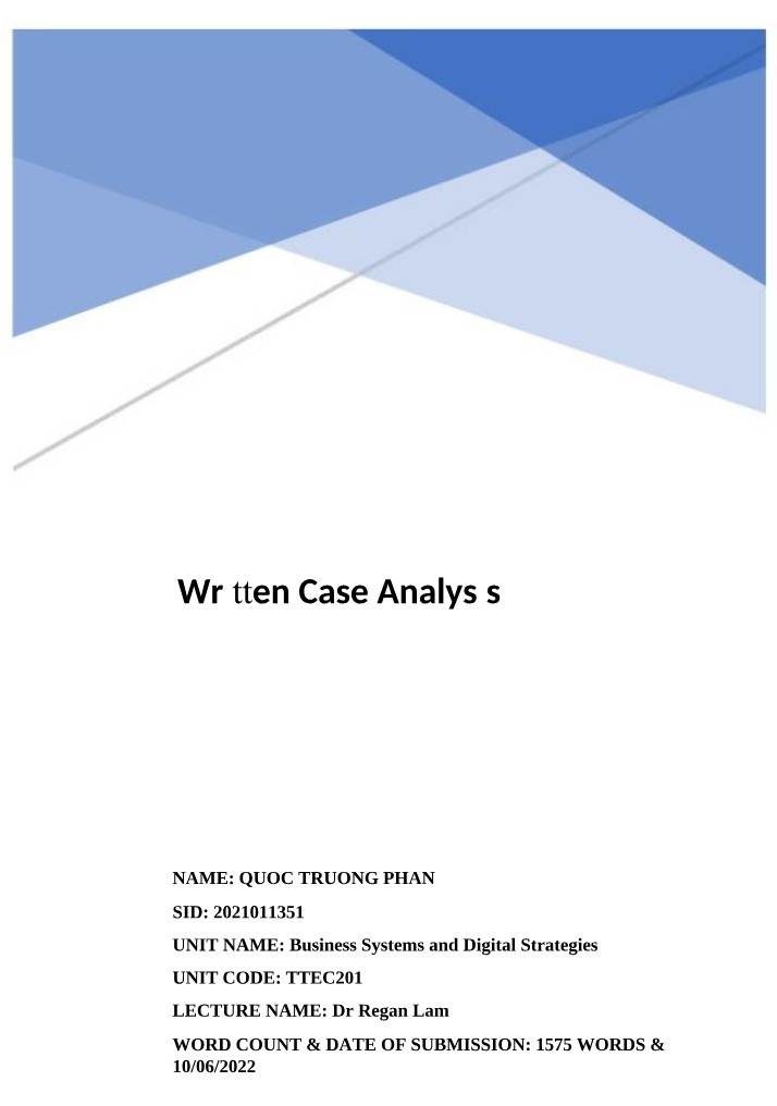 Written Analysis of Case