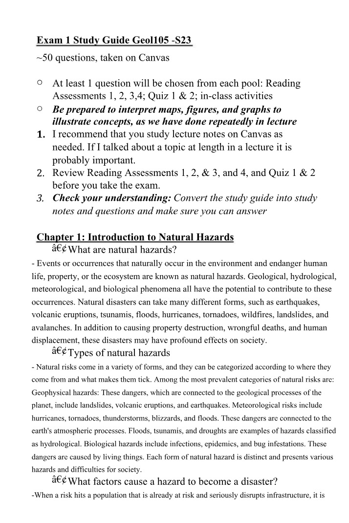 GEO105 Exam 1 Study Guide