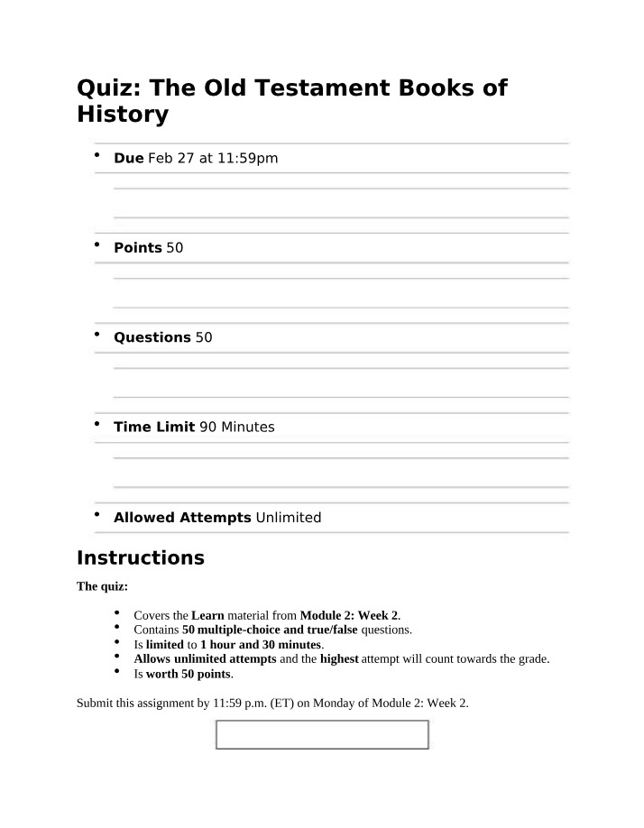 Old Testament Books of History Quiz