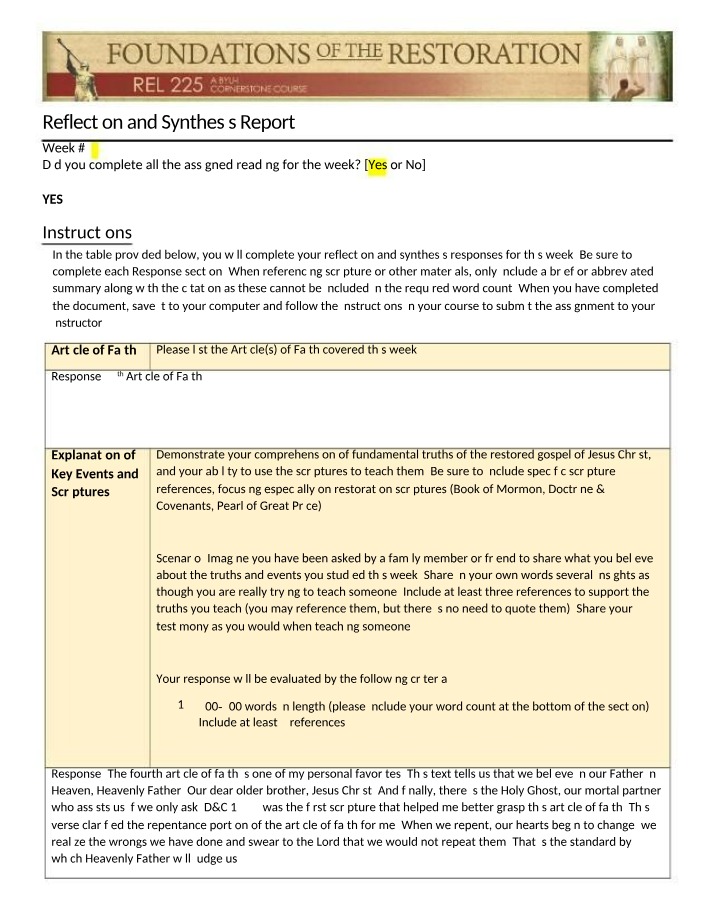 The Power of Articles - Reflection and Synthesis Report