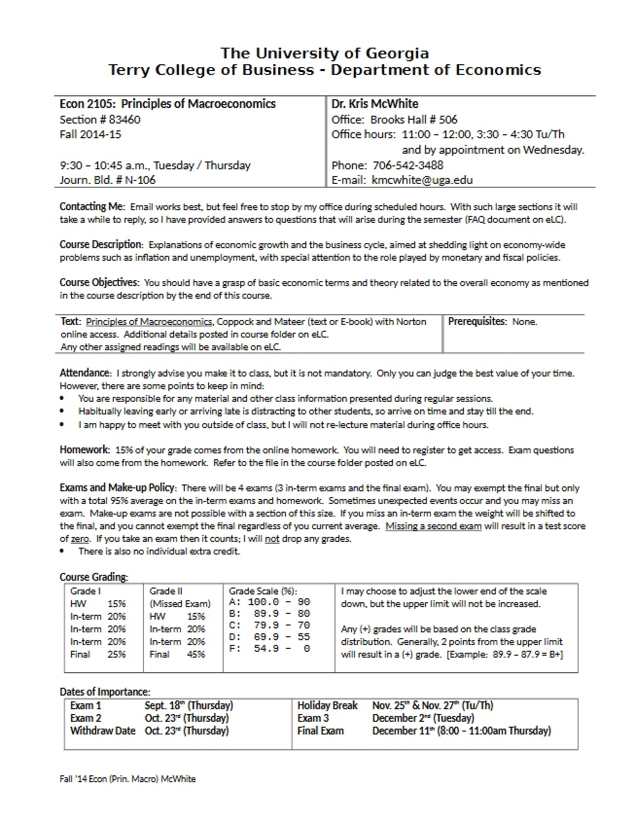 Syllabus for Principles of Macroeconomics