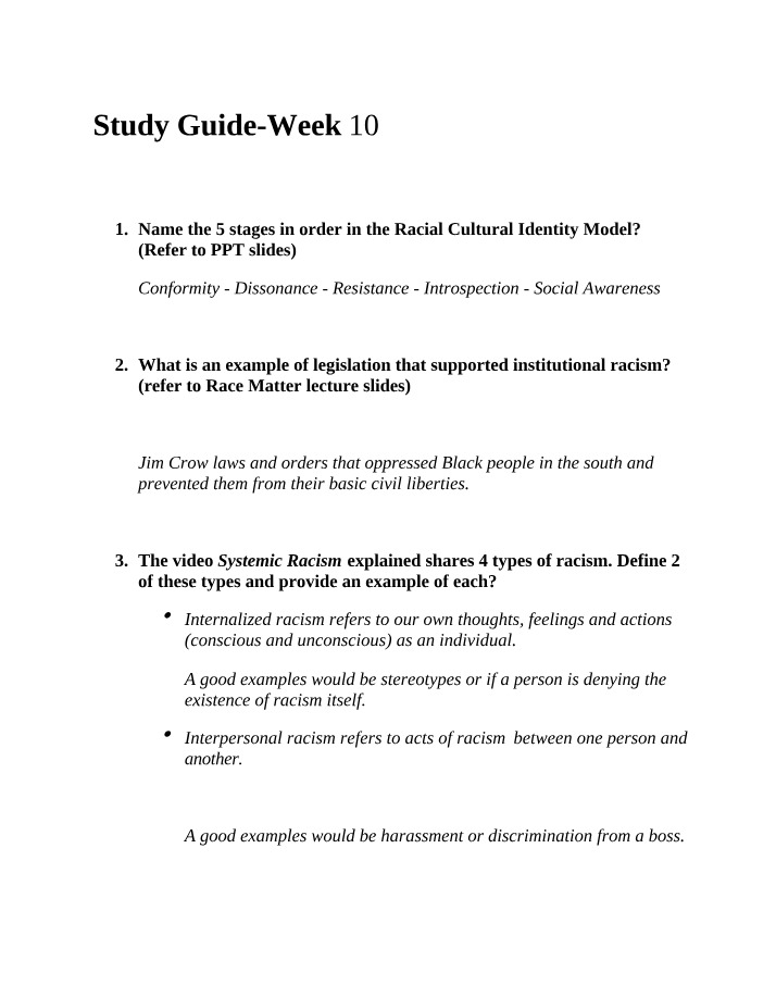 Week 10 Study Guide