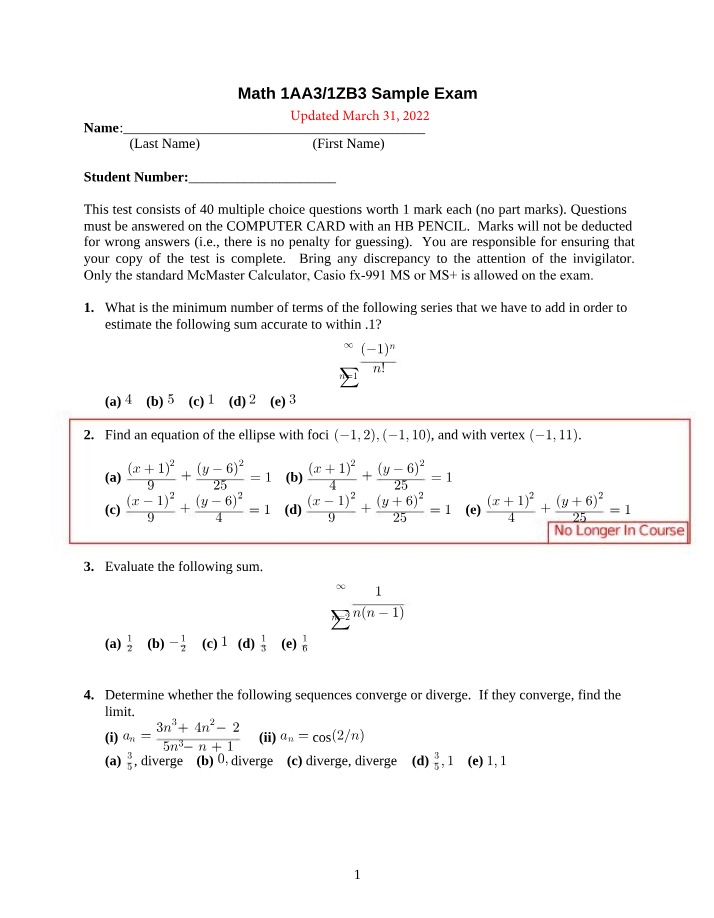 Sample Exam - Mathematics
