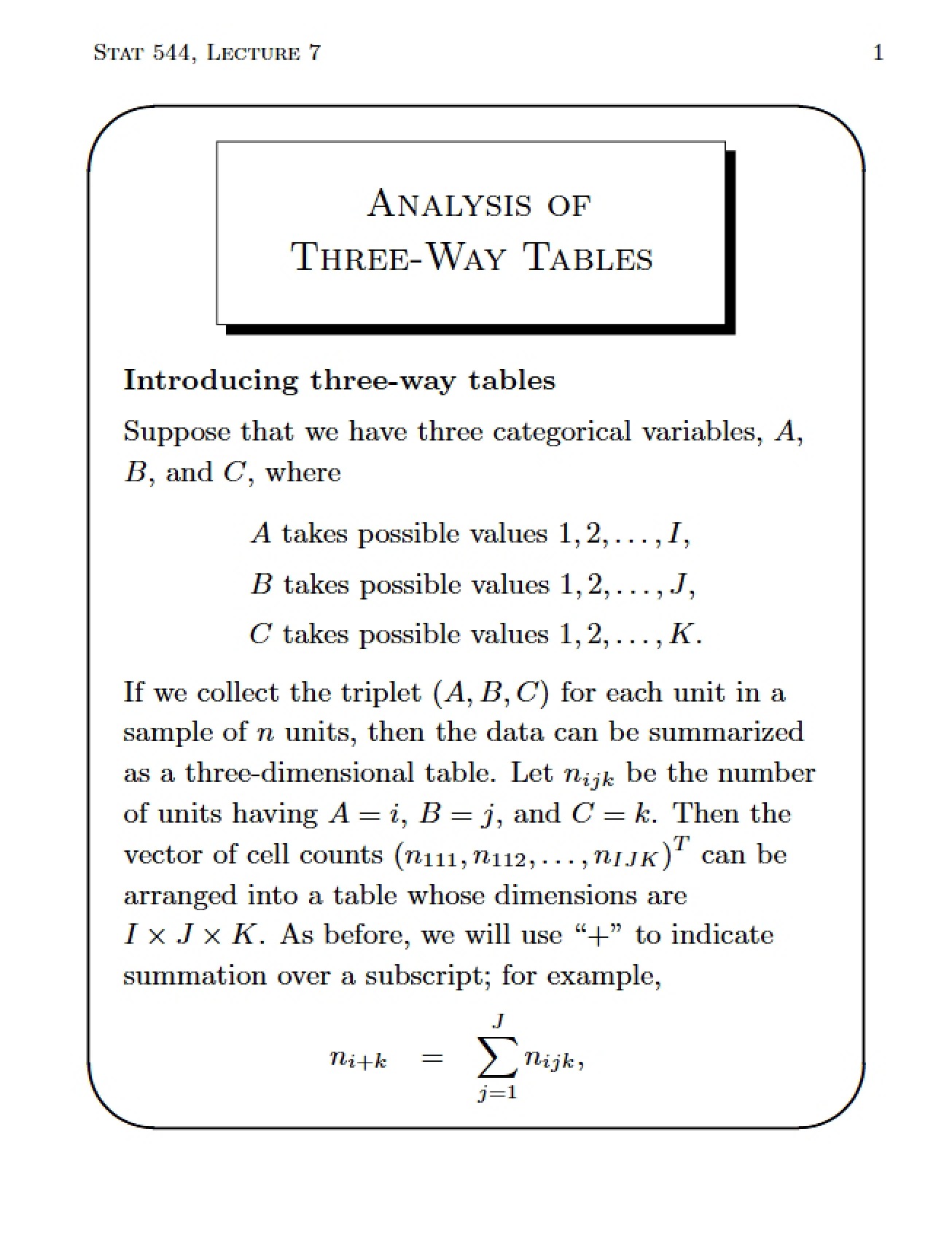 Three Way Table Analysis
