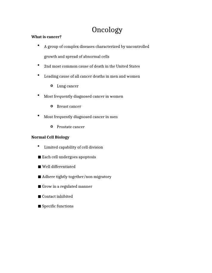Handout on Oncology