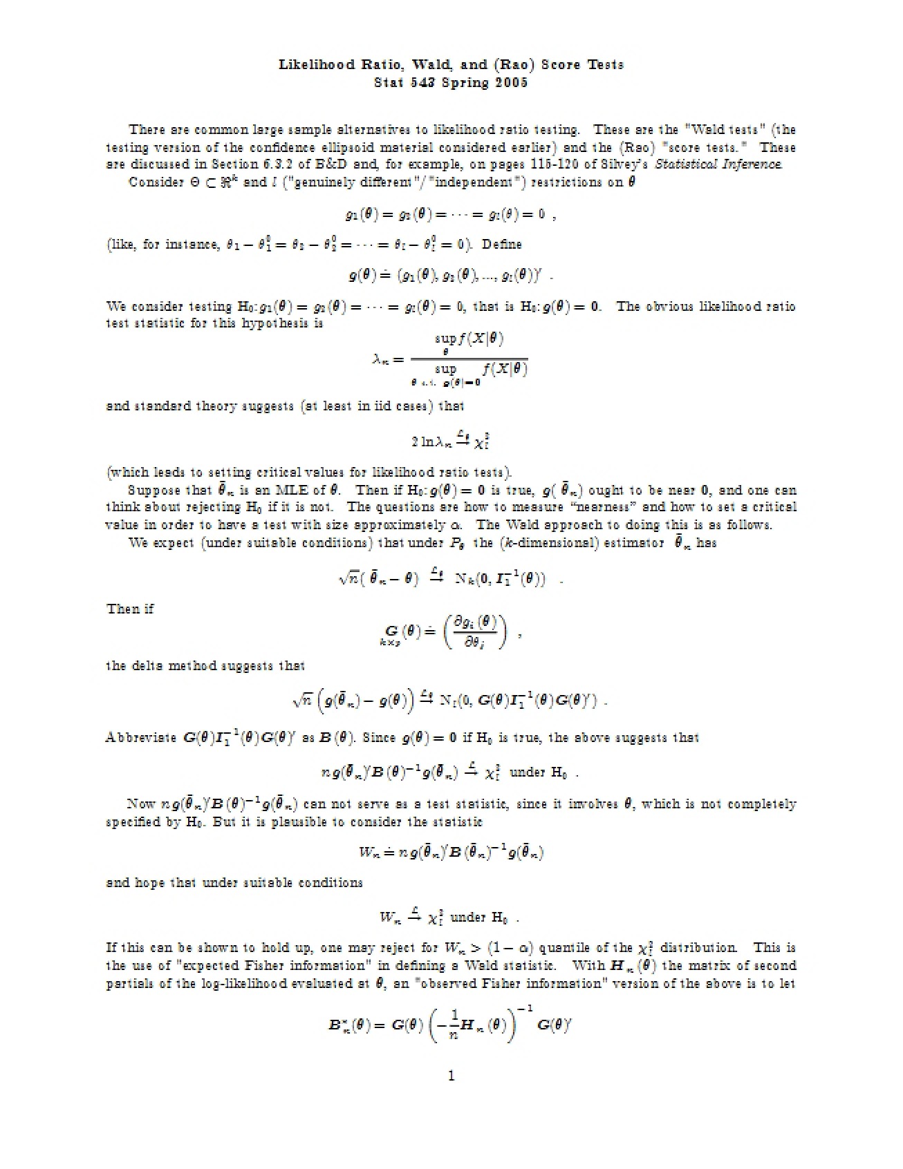 Introduction to Wald, Score, and Likelihood Ratio Tests