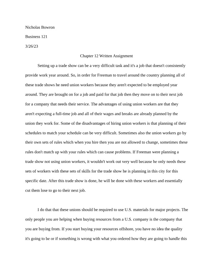 Written Assignment for Chapter 12