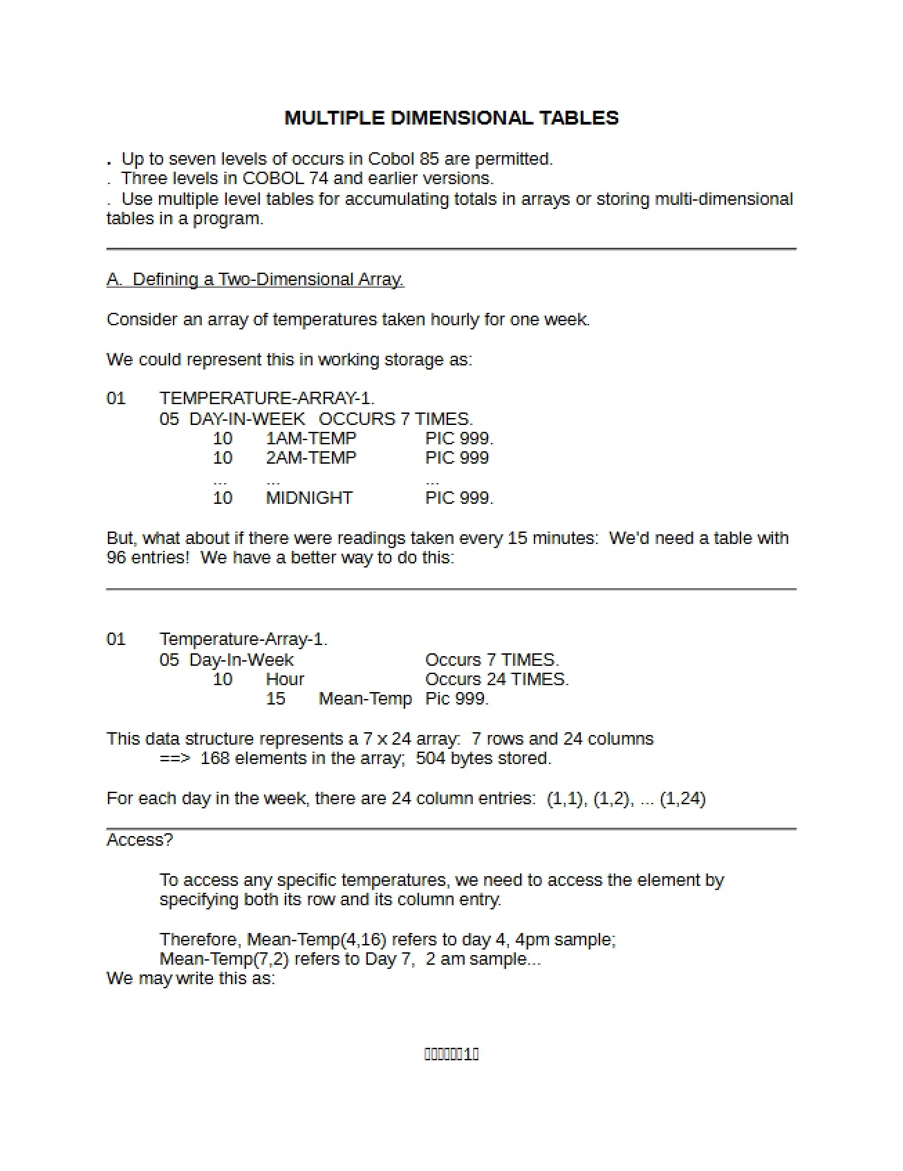 Tables of Multiple Dimensions