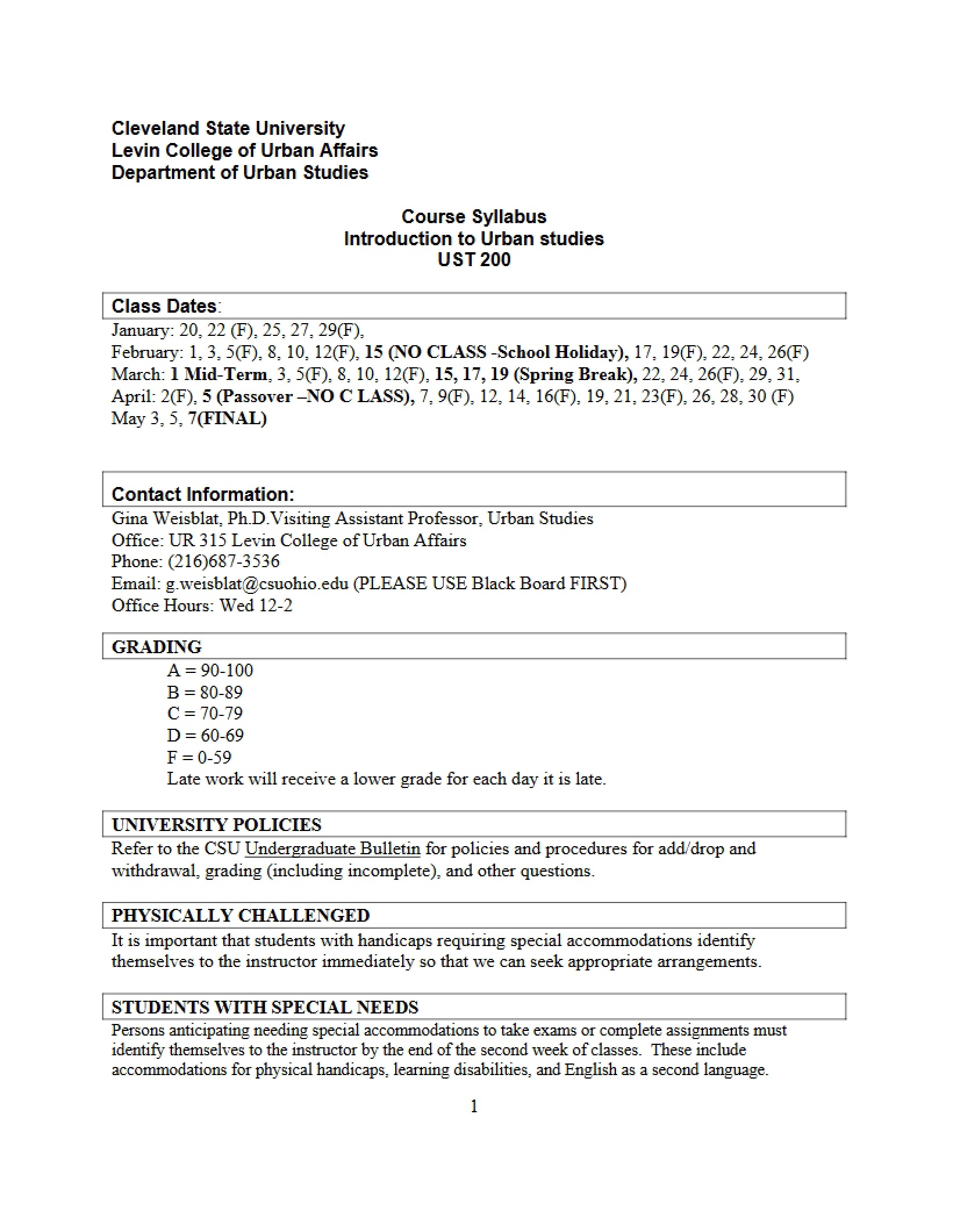 Syllabus Introduction to Urban Studies