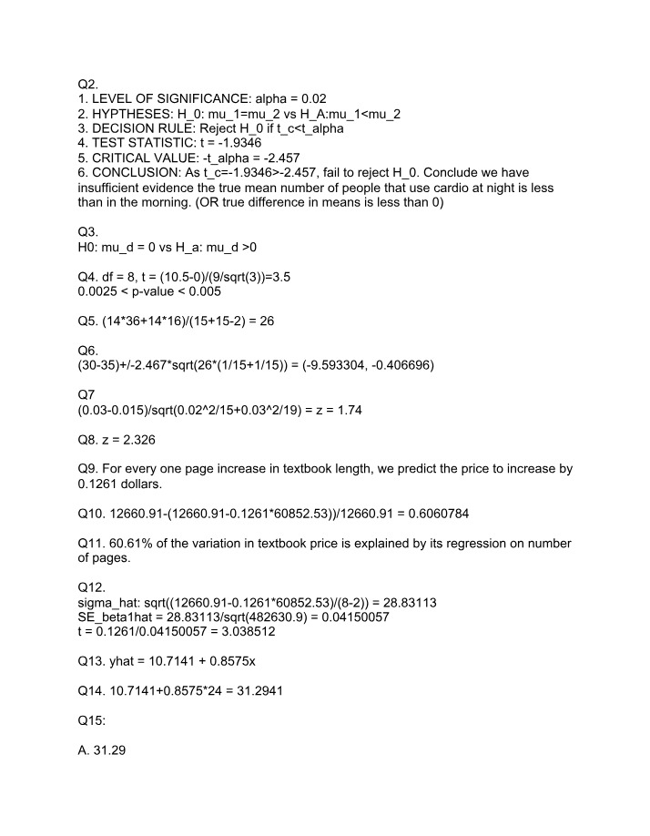 Hypothesis Testing - Nighttime Cardio Usage Mean