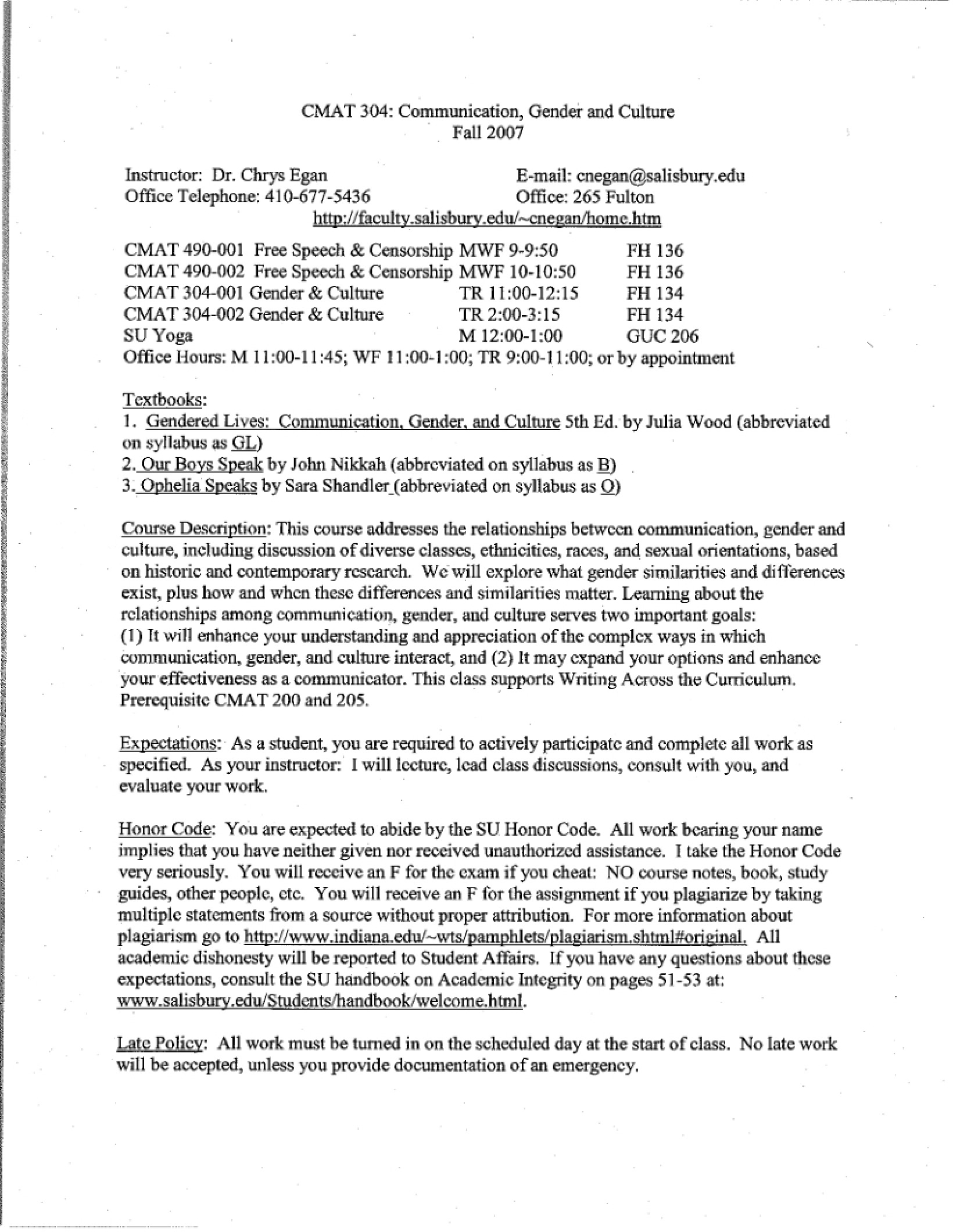 Syllabus Communication, Gender, and Culture - 4 Pages