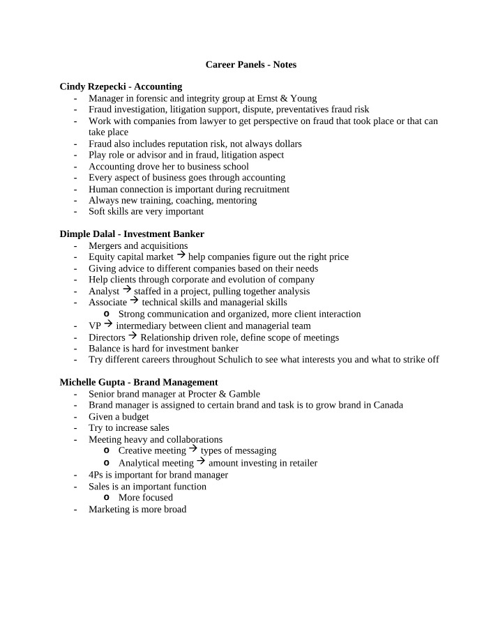 Career Insights - Accounting, Investment Banking, Brand Management, Marketing, Law, Consulting, and Entrepreneurship
