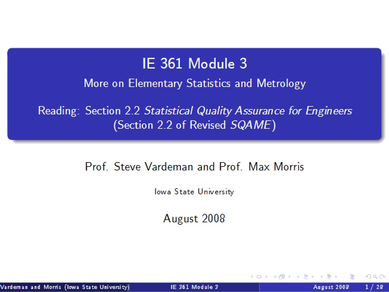 Third Module on Statistical Quality Assurance