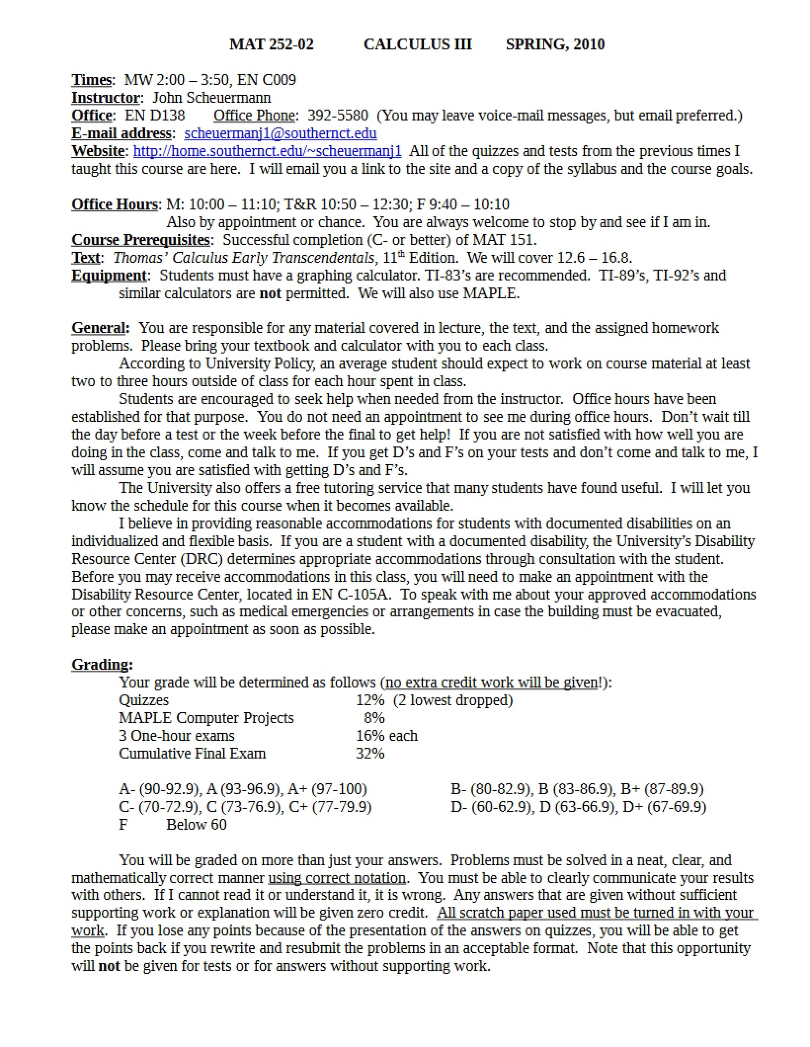 Syllabus for Calculus III
