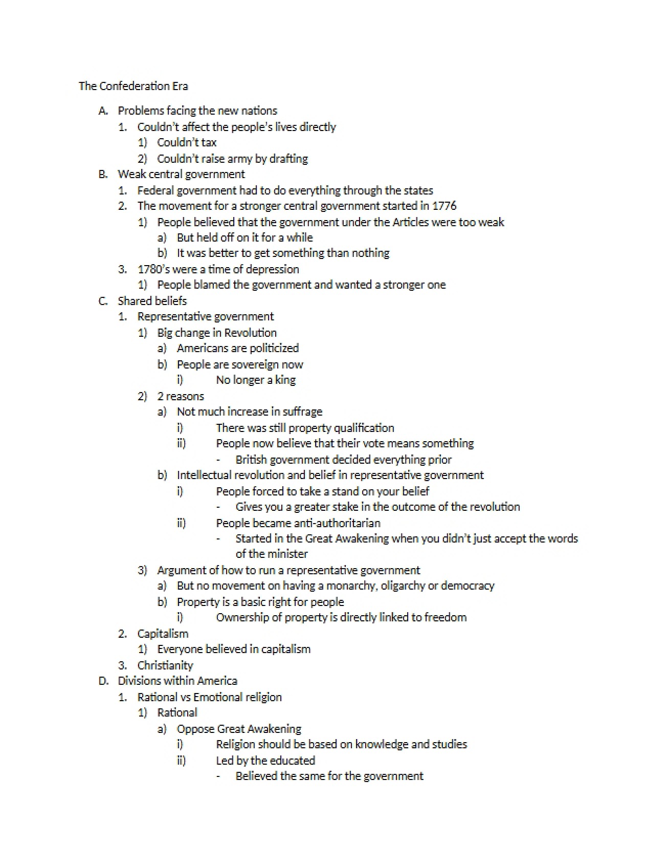 Analysis of the Confederation Era