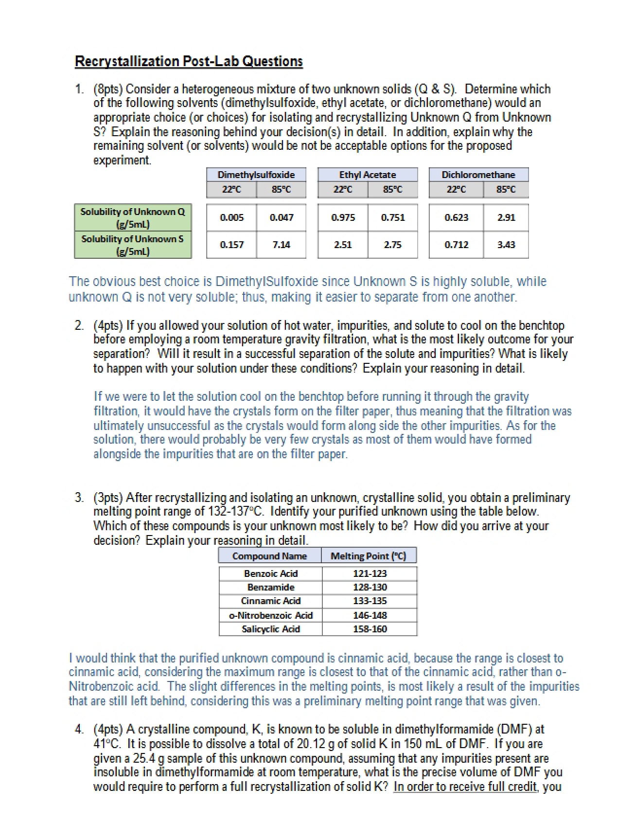 Post-Lab Questions for Recrystallization