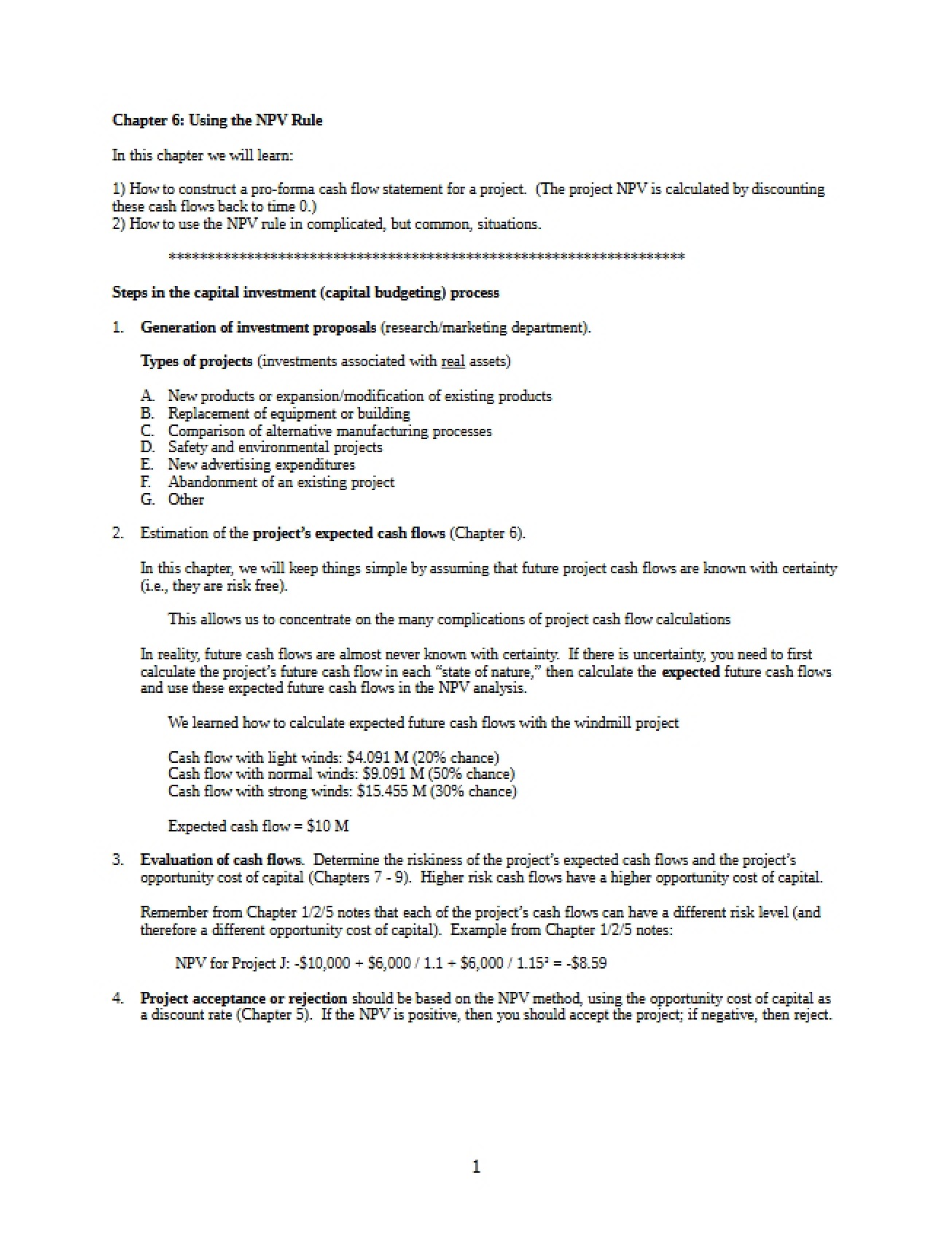 Using the NPV Rule - FIN 3322