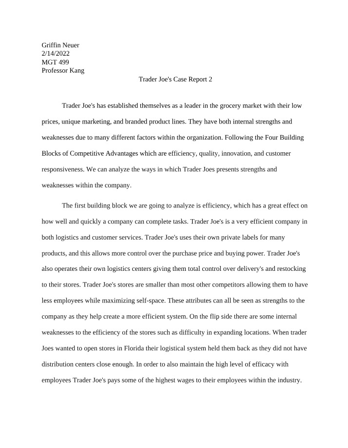 Case Report 2 - Trader Joe's