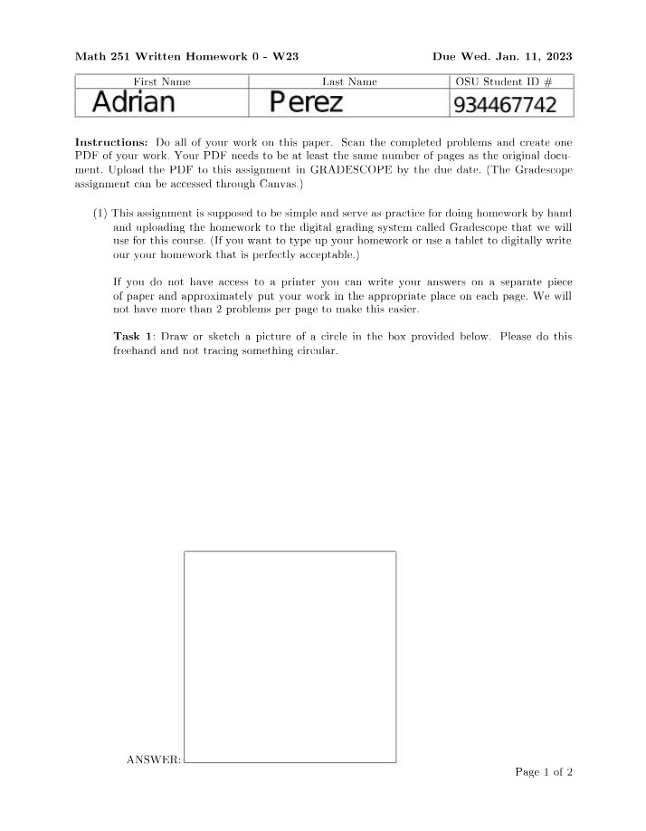 Practice Written Homework 0 for Math251 W23