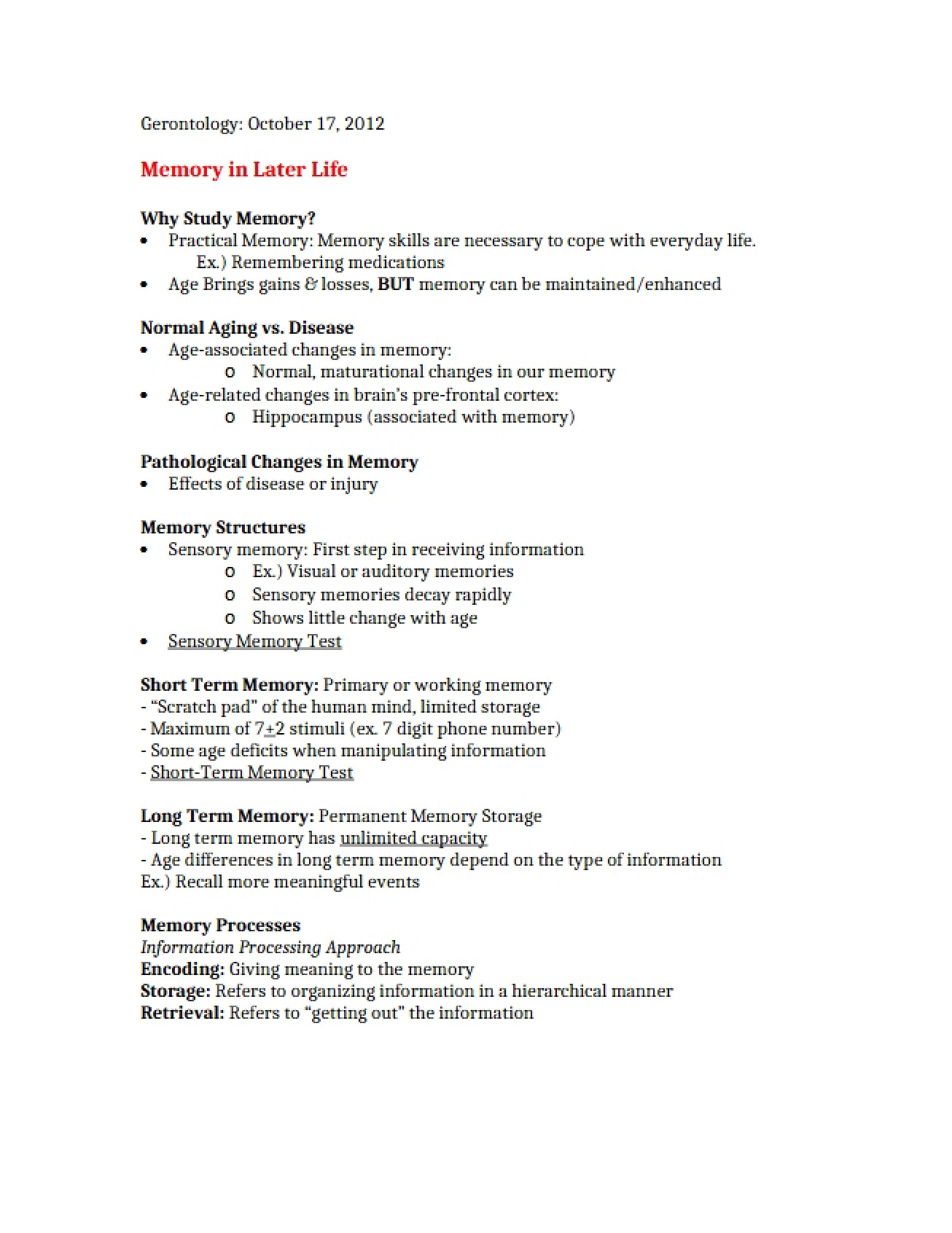 Later Life Memory
