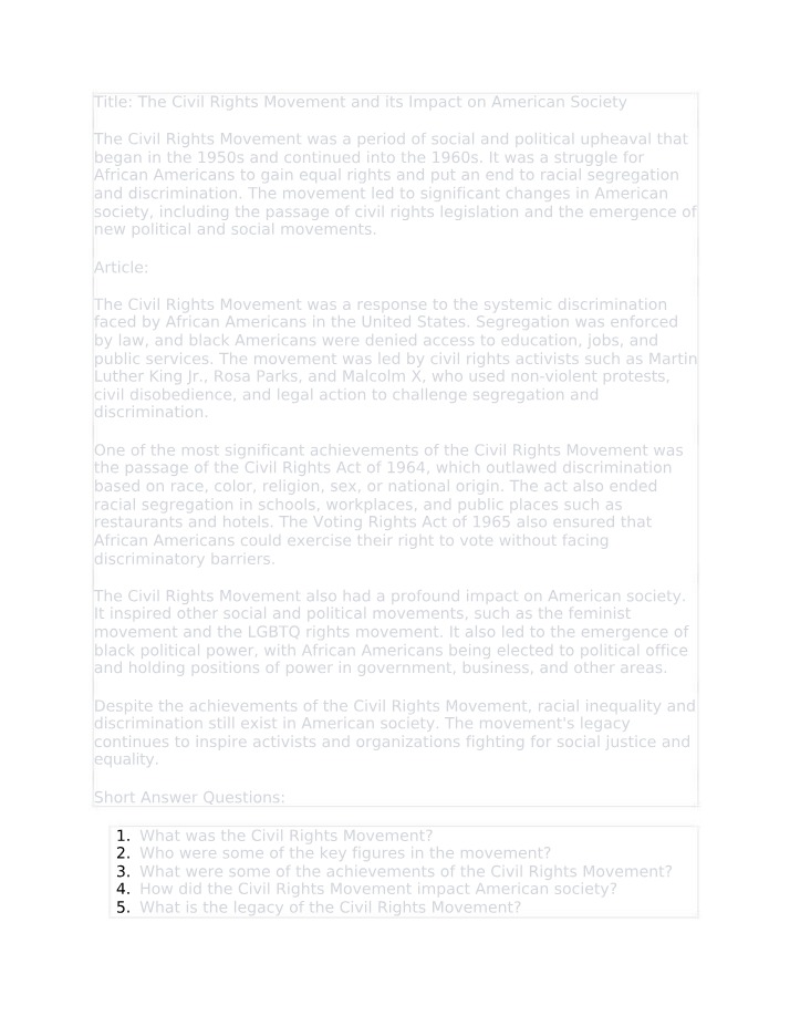 Impact of the Civil Rights Movement on American Society
