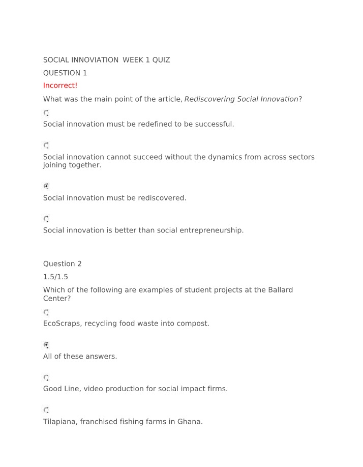 Week 1 Quiz - Rediscovering Social Innovation