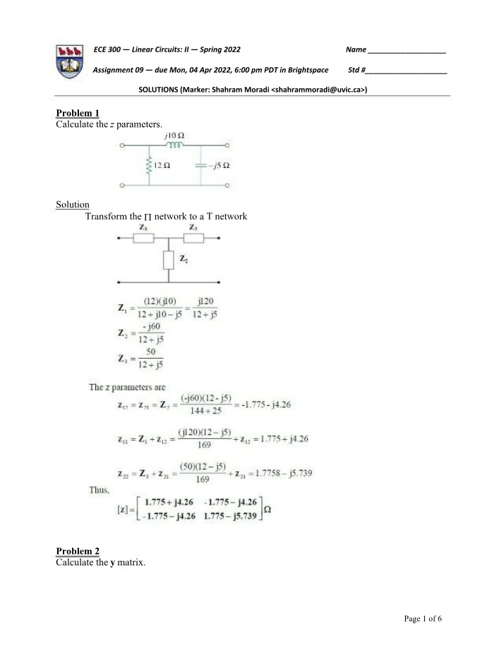 Linear Circuits II - Z, Y, and H Parameters