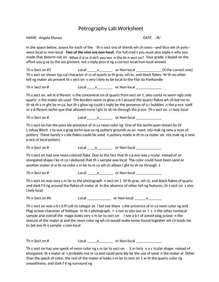 Worksheet for Petrography Lab