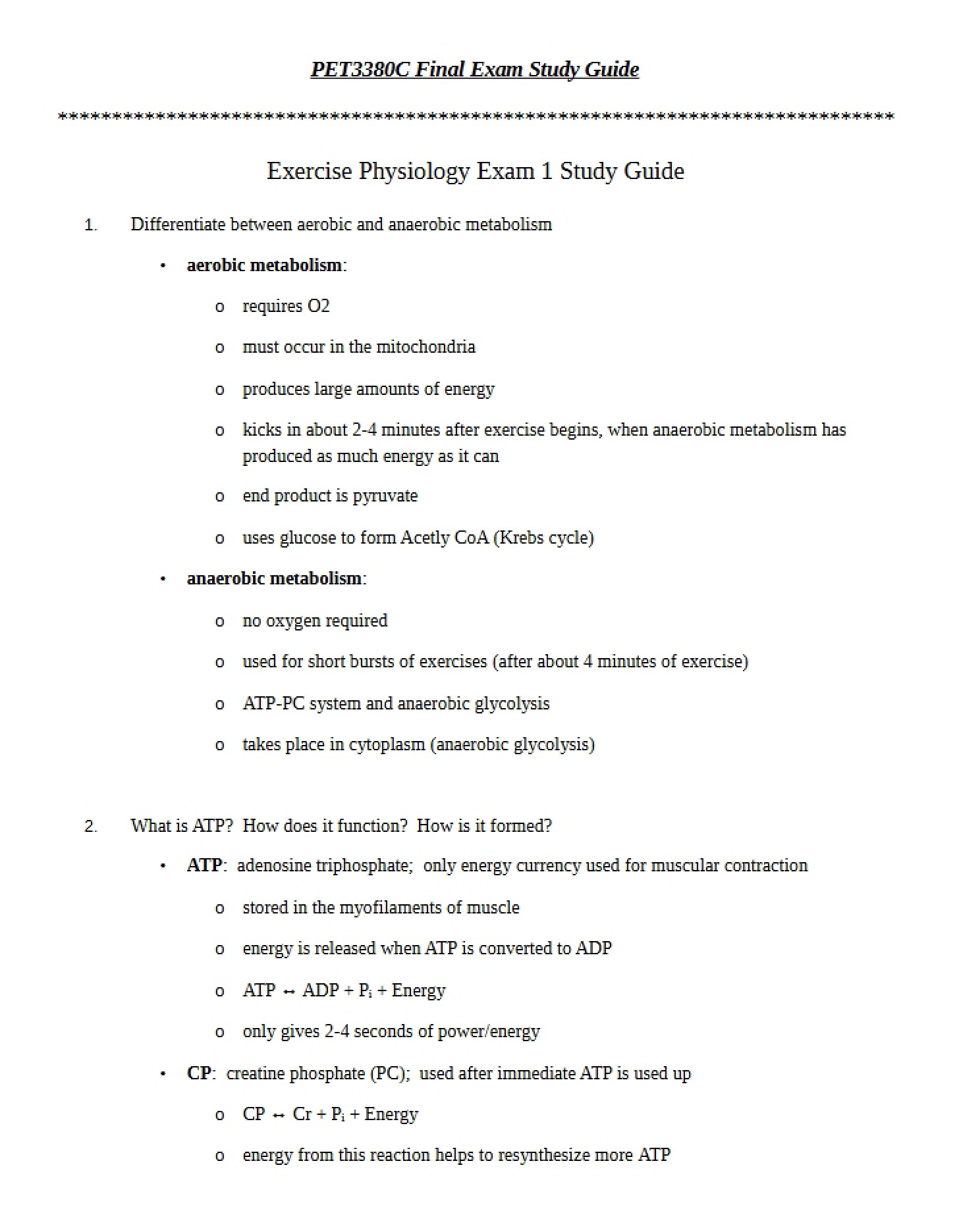 Physiology regarding Exercise