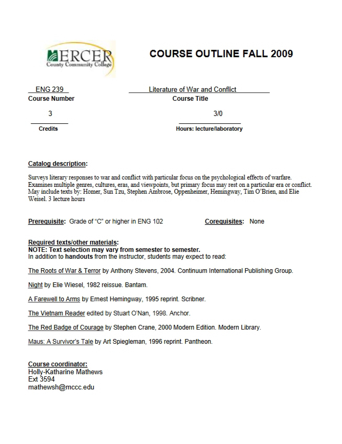 Literature of Conflict and War Outline