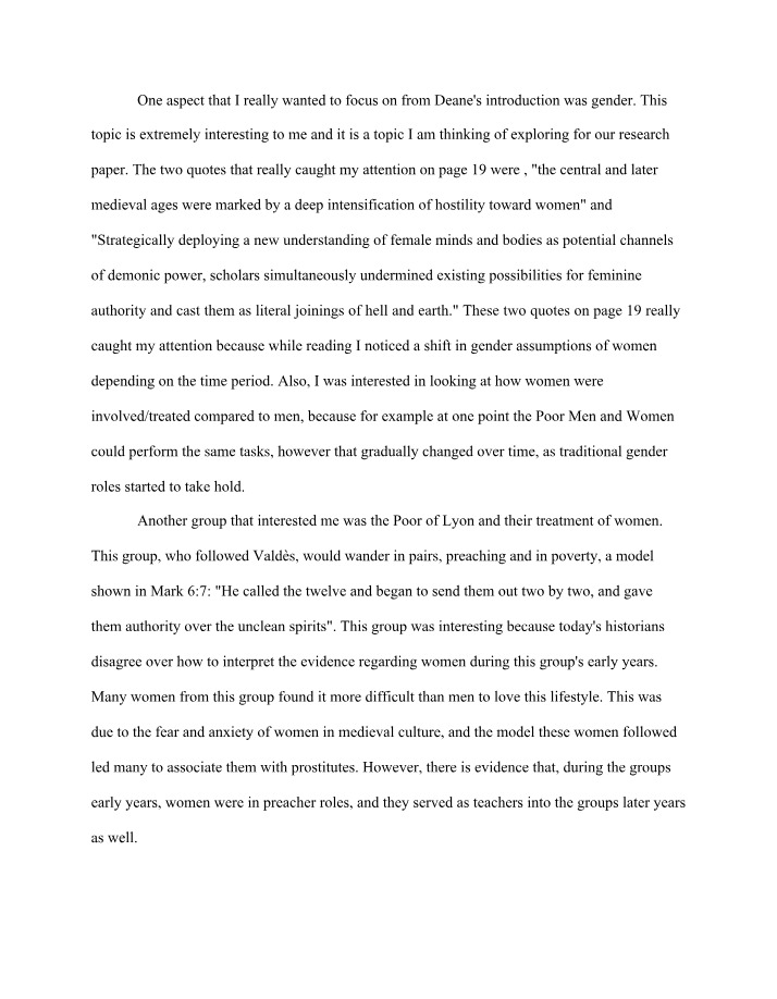 Comparing Gender Perspectives in Medieval History