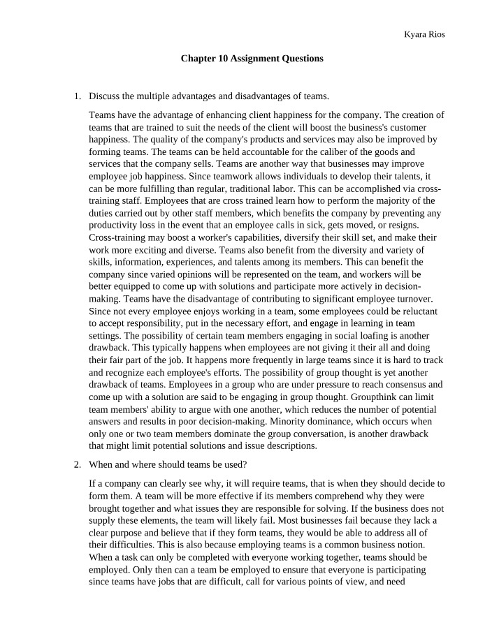 Assignment Questions - Chapter 10