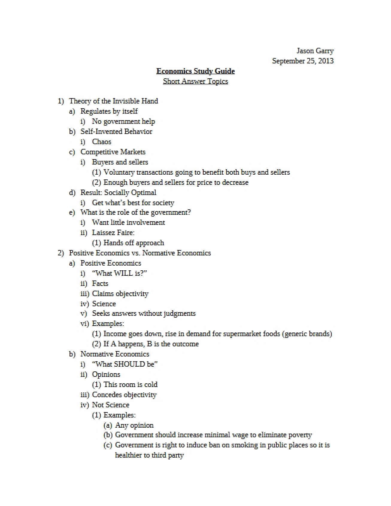 Guide for Econ Study