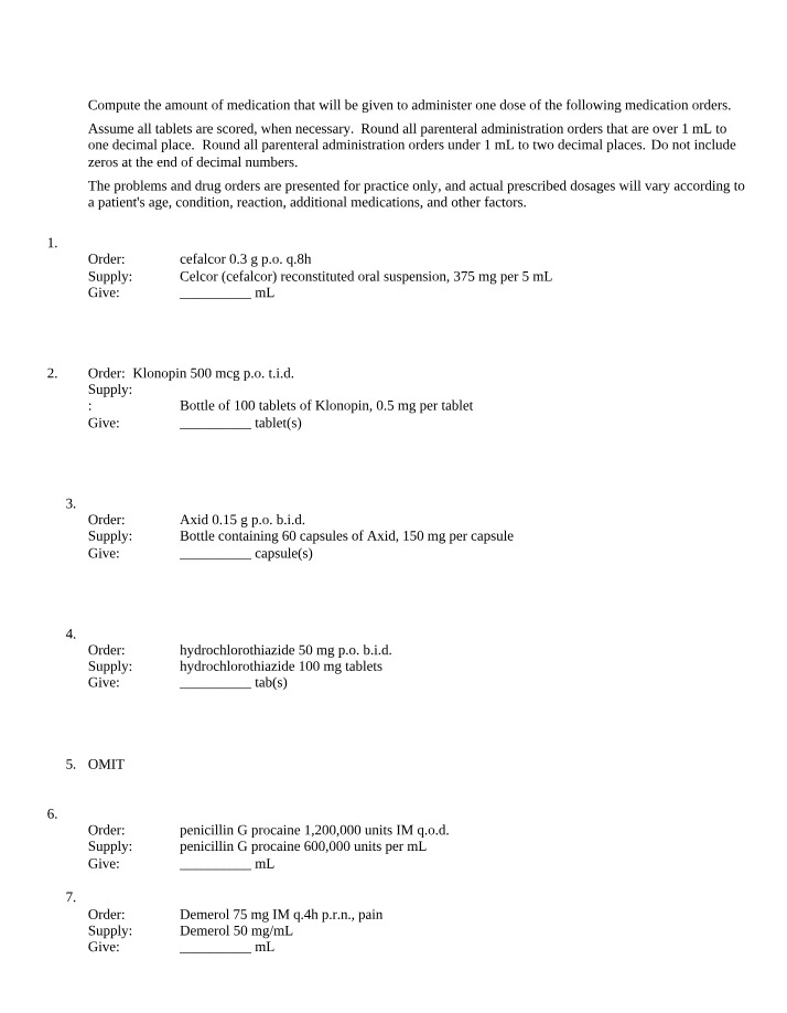Fall 2022 Dosage Practice Problems