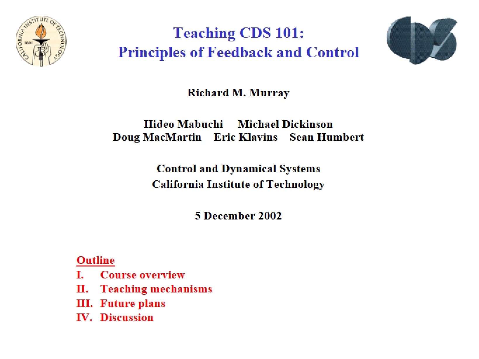 Control and Feedback Principles